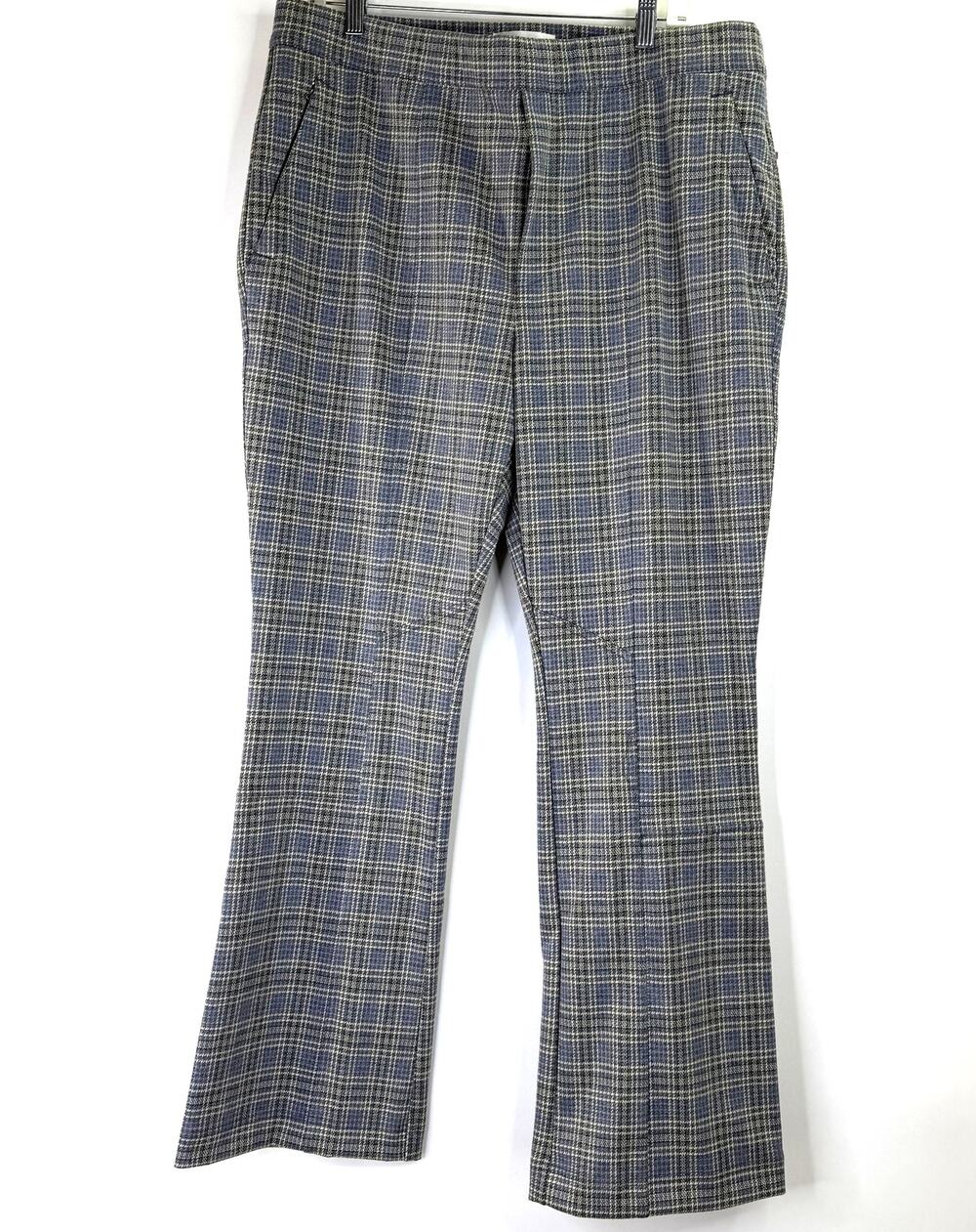 Anthropologie Grey & Blue Women's High Rise Flare Plaid Pants Size XL NWT